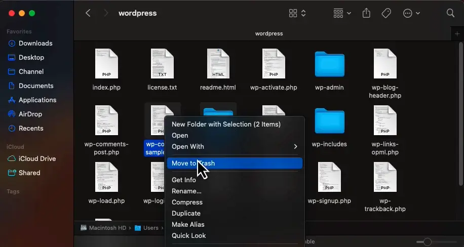 انتخاب فایل های باقی مانده و فشرده سازی فایل‌های نسخه جدید وردپرس